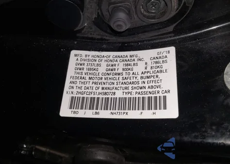 2018 Honda Civic Lx из США, поврежденный, VIN 2HGFC2F51JH580728